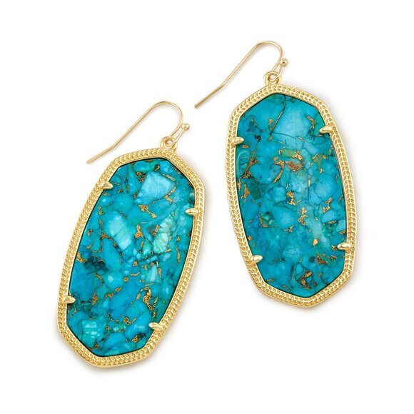 Kendra Scott Danielle Turquoise Bronze Veined earrings Gold Plated - Picture 5 of 5
